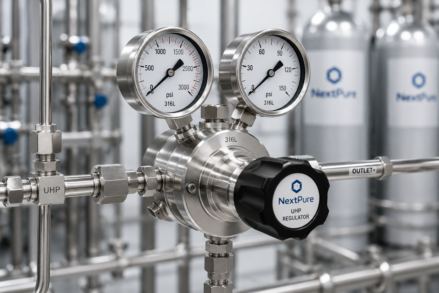 High-purity pressure regulators
