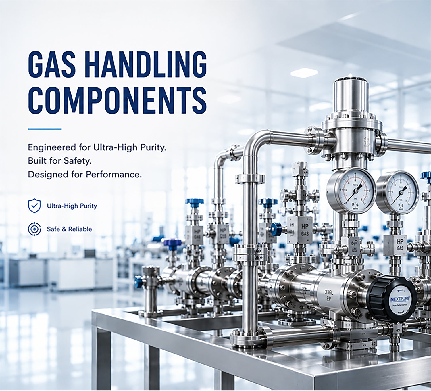 Ultra-high purity gas handling components