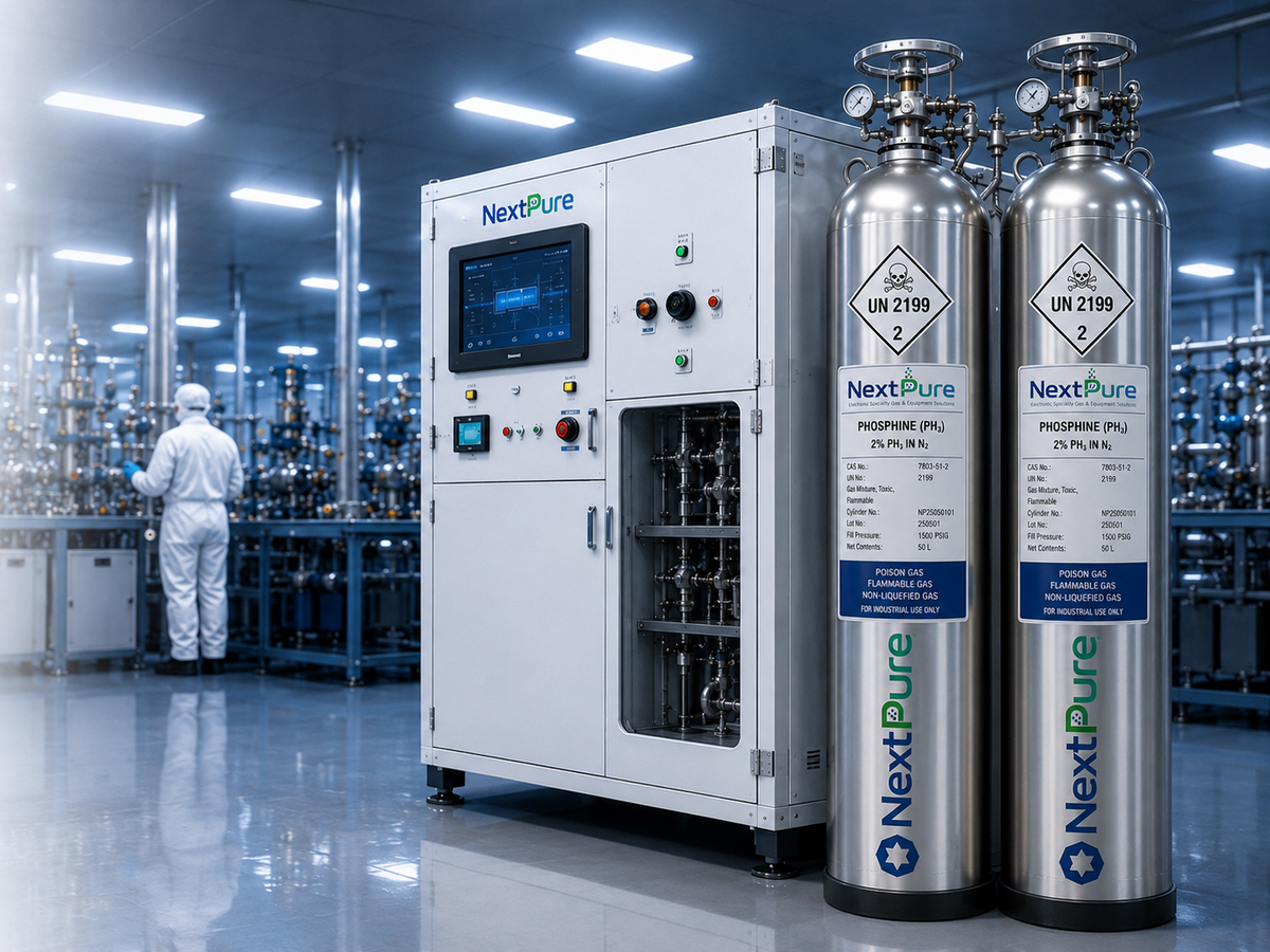 NextPure high-purity gas equipment in a semiconductor cleanroom